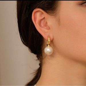 Trendy Round Pearl Dangle Earrings for Women Gold Color Eardrop Hoop Earrings